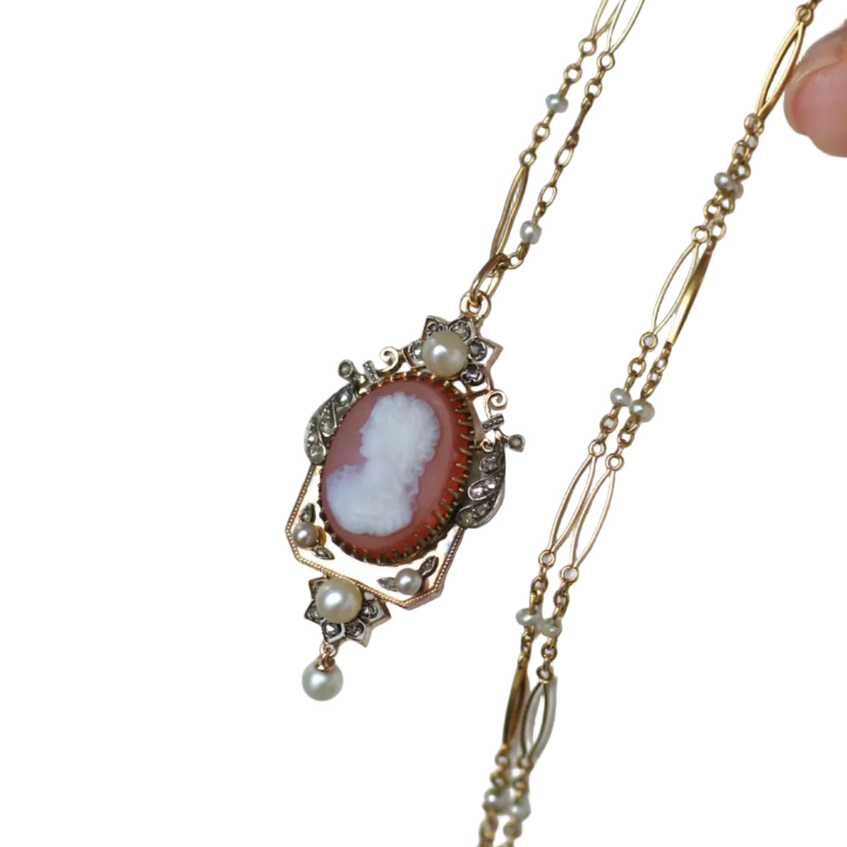 Collier Pendentif en or jaune, or rose, perles et diamants