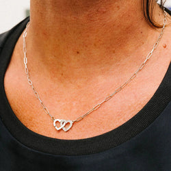 DINH VAN "Double Hearts R9 Handcuffs" Pendant Necklace in white gold and diamonds