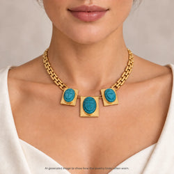 Yellow Gold and Turquoise Plastron Necklace