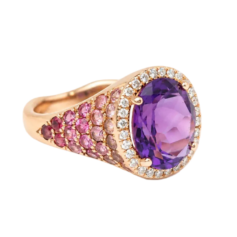 Cocktail Ring in Rose Gold with Amethyst, Tourmalines, and Diamonds