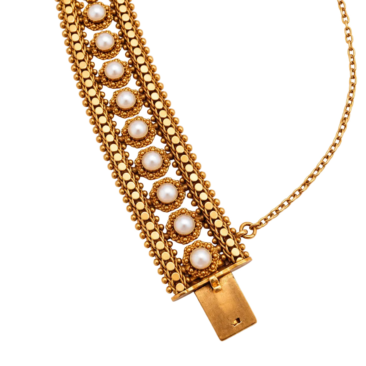 Flexible Yellow Gold Bracelet with Pearls