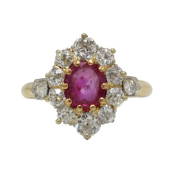 Marguerite Ring in yellow gold, Platinum, Rubies, and Diamonds