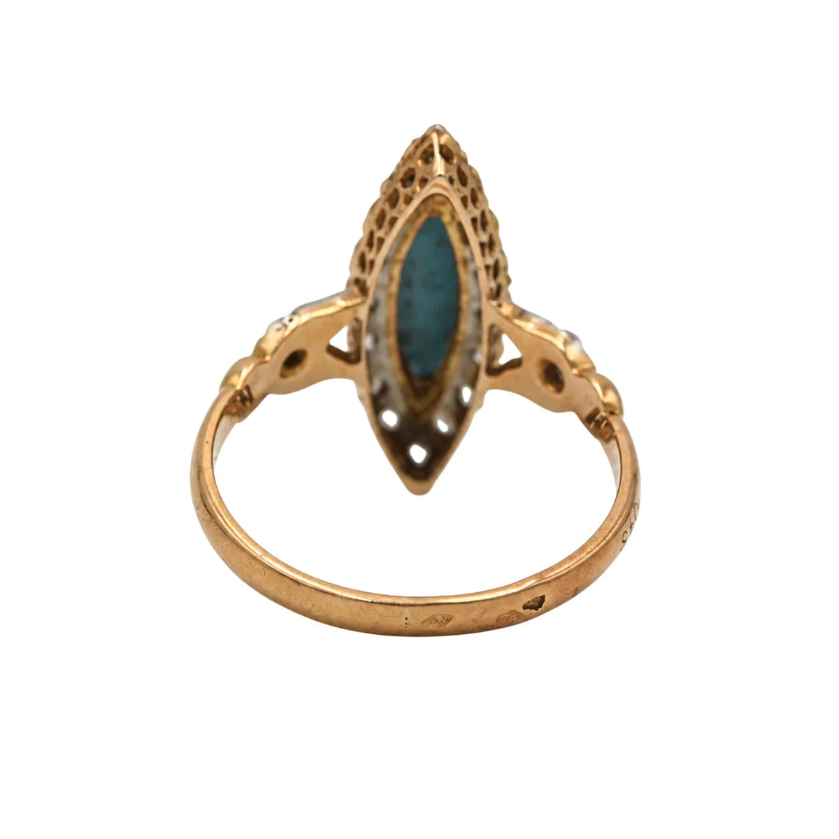 Marquise Ring in White gold, Rose gold, Turquoise, and Diamonds