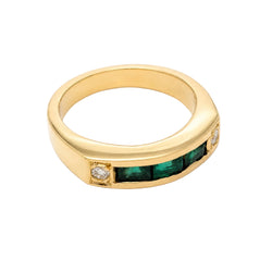 Band Ring in Yellow Gold, Emeralds, and Diamonds
