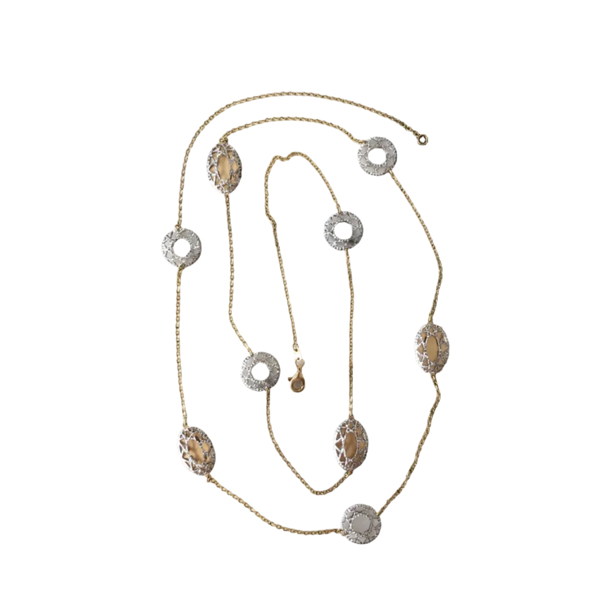 Long Necklace in White Gold and Yellow Gold