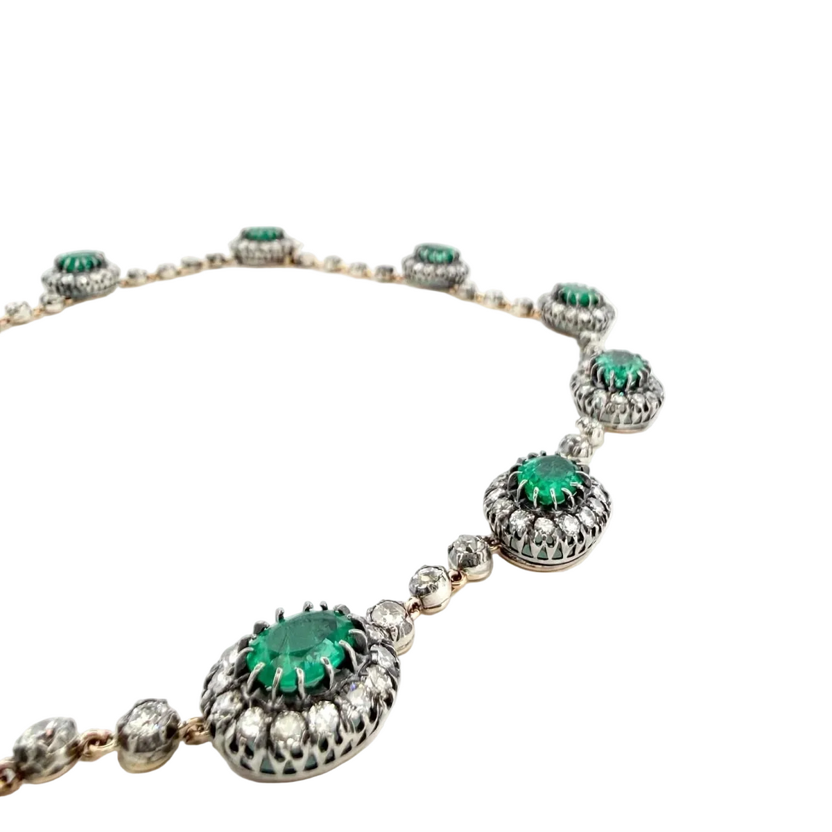 "Rivière" Necklace with Emeralds and Diamonds