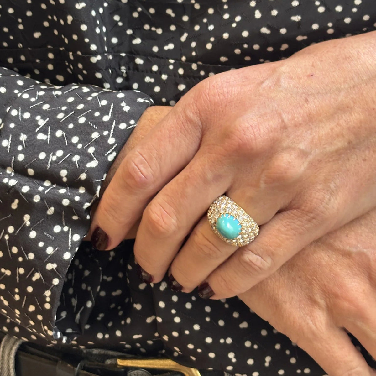 BOUCHERON ring in yellow gold, diamonds, and turquoise