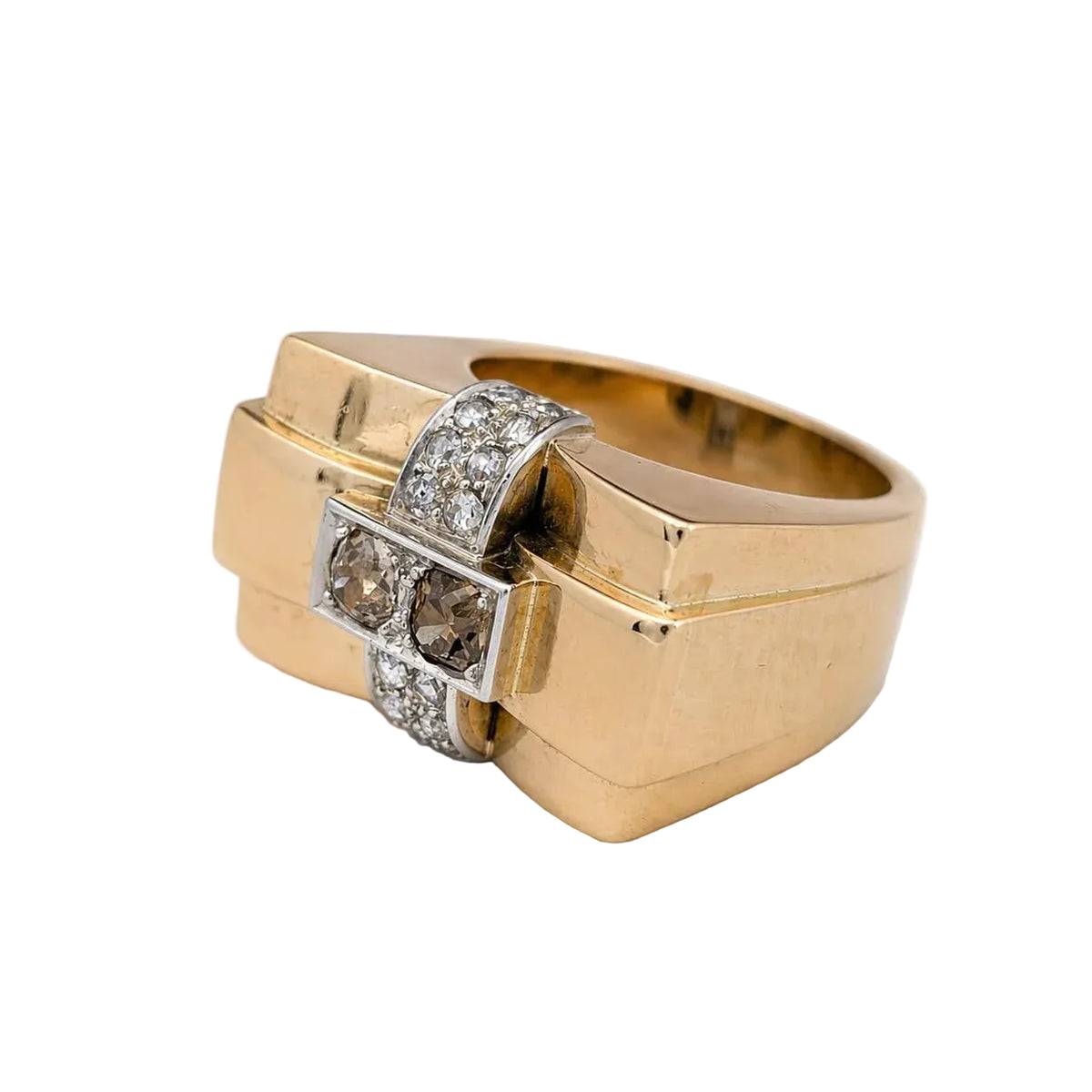 Tank Ring in White gold, Yellow gold, and Diamonds