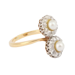 "Toi & Moi" Ring in yellow gold, platinum, pearls, and diamonds
