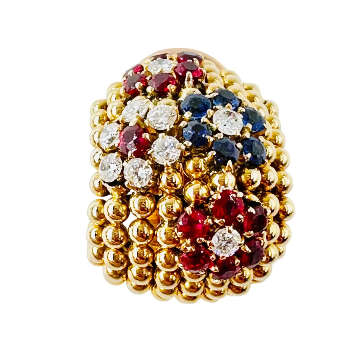 VAN CLEEF & ARPELS "Couscous Bagatelle" earrings in yellow gold, sapphires, rubies, and diamonds