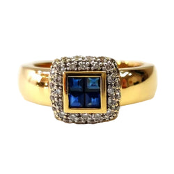 Yellow Gold Bangle Ring with Sapphires and Diamonds