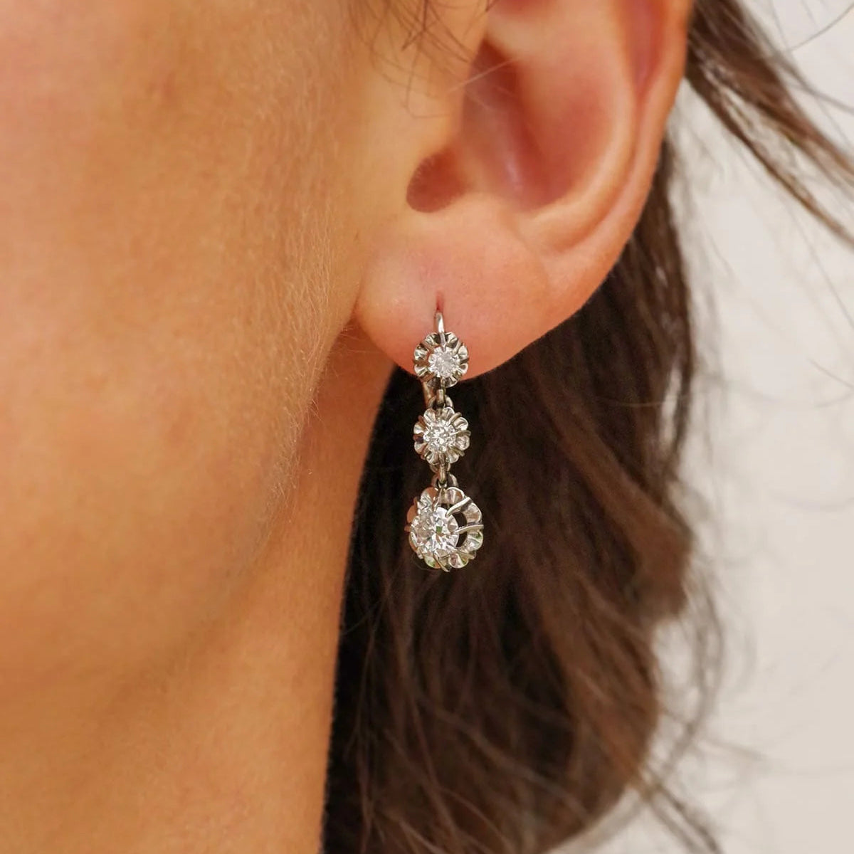 White Gold, Platinum, and Diamond Lever-back Earrings