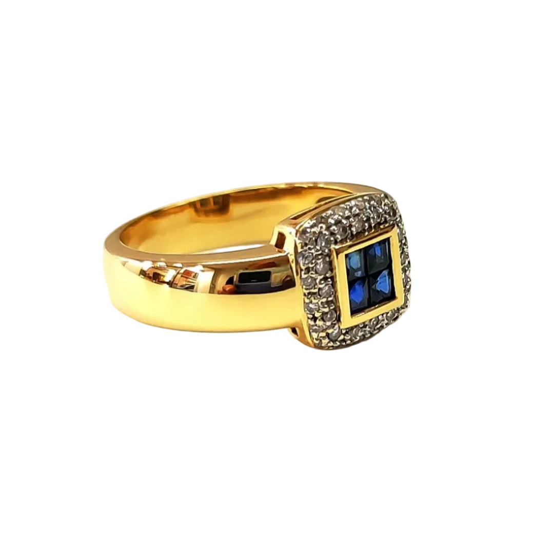 Yellow Gold Bangle Ring with Sapphires and Diamonds