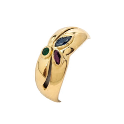 Yellow Gold Bangle Ring with Emerald, Sapphire, and Ruby