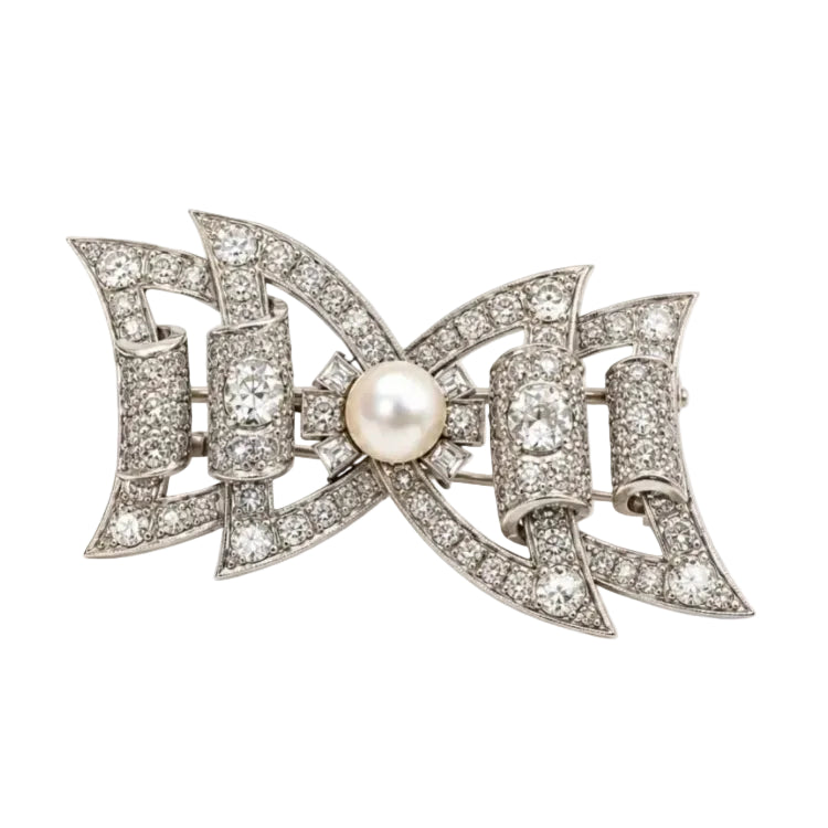 Broche Épingle en or blanc, platine, perle et diamants