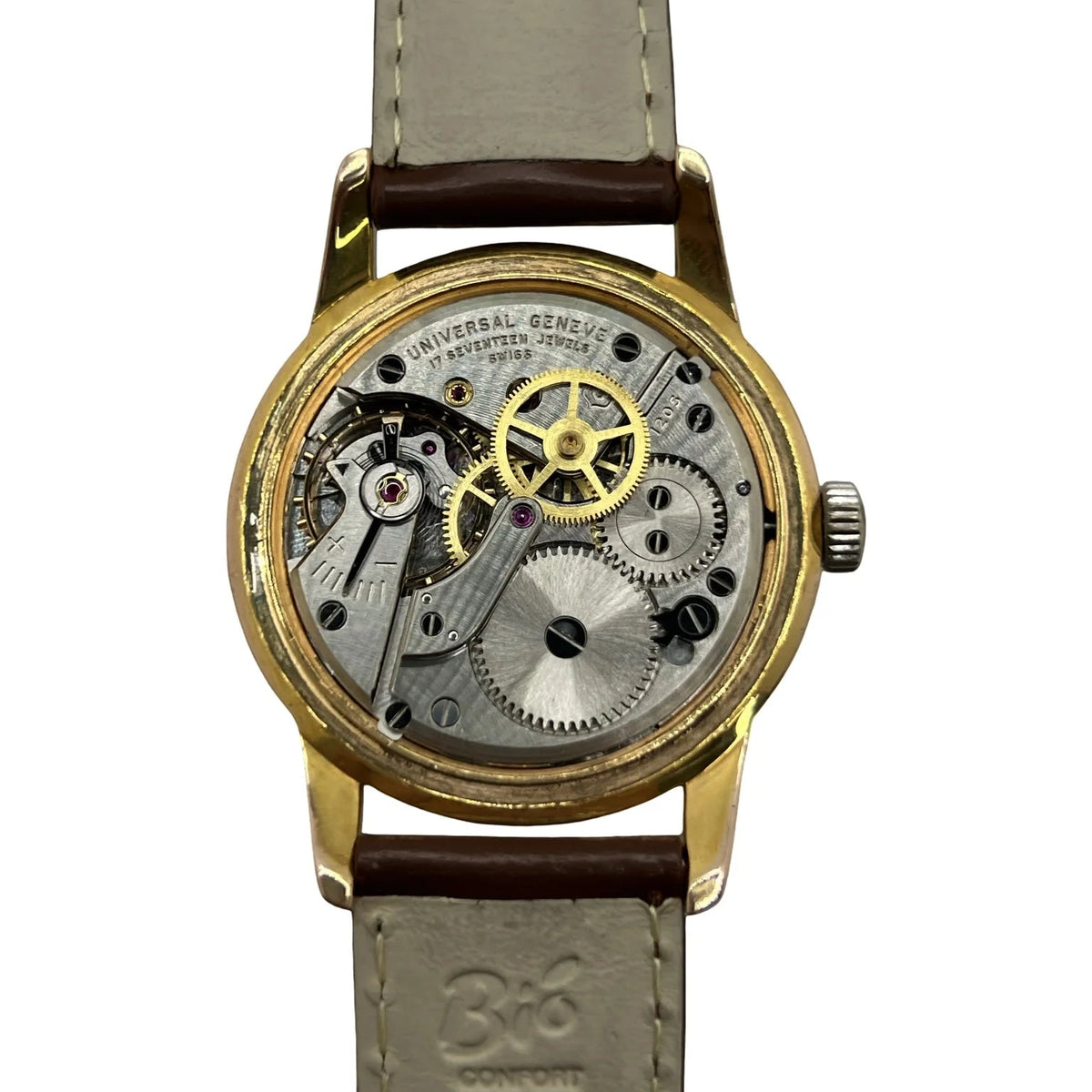 UNIVERSAL GENÈVE watch in gold-plated steel and leather