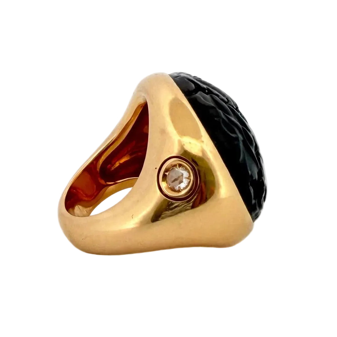 POMELLATO "Victoria Jet" Cocktail Ring in yellow gold, jet, and diamond