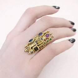 Yellow gold ring with multicolored stones