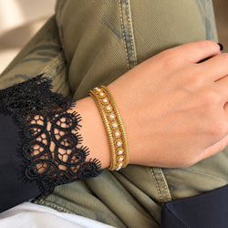 Flexible Yellow Gold Bracelet with Pearls