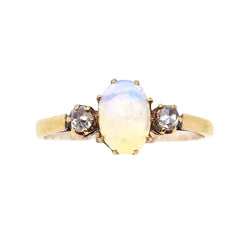 Trilogy Ring in Yellow gold, Opal, and Diamonds