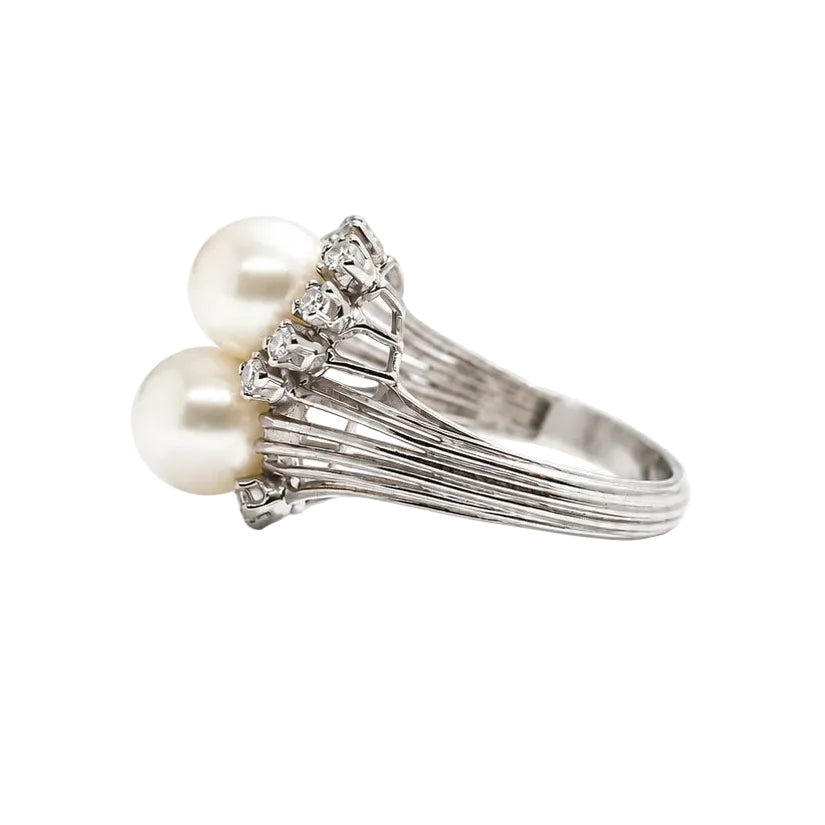 Bague Toi & Moi en or blanc, perles et diamants