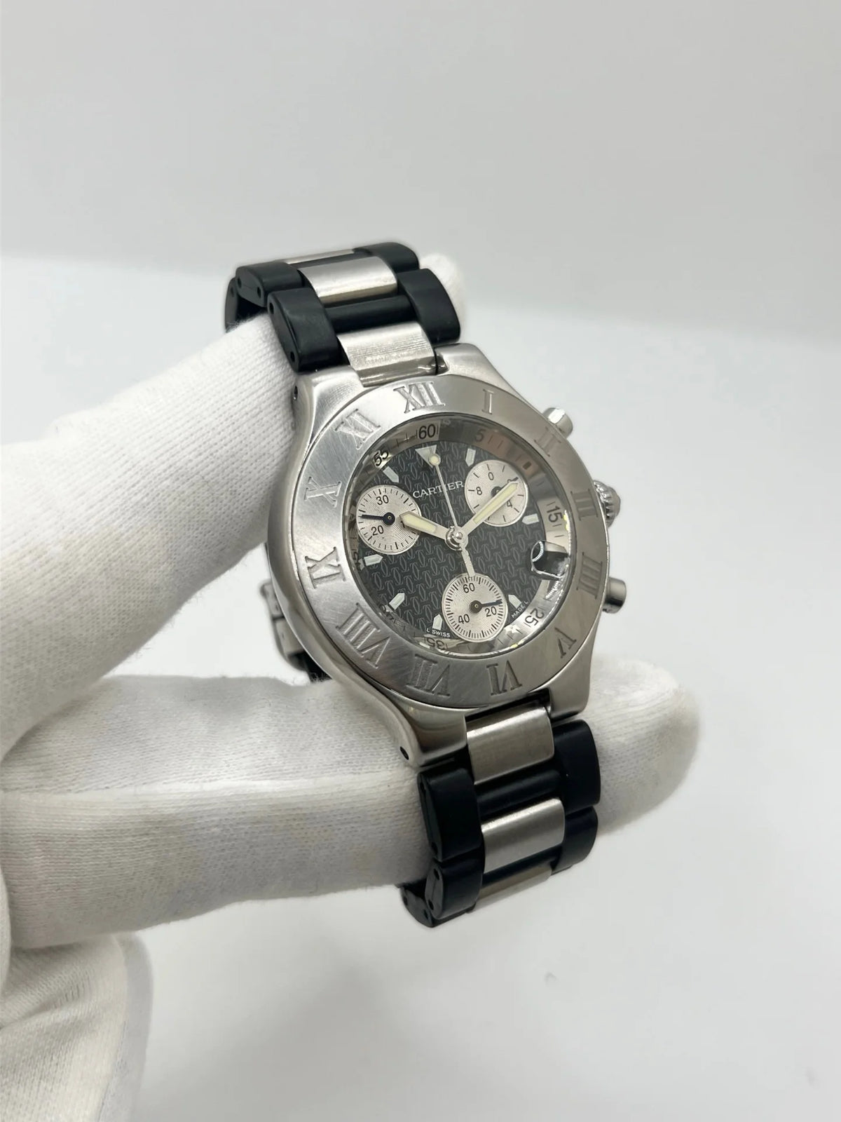 CARTIER "21 Chronoscaph" watch in stainless steel and rubber