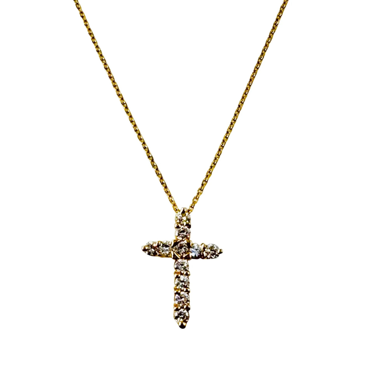 Yellow Gold Cross Pendant Necklace with Diamonds