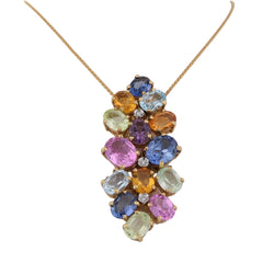 Collier Pendentif TREA en or jaune, aigue-marine, topaze, quartz citrine, tourmaline, aventurine et diamants
