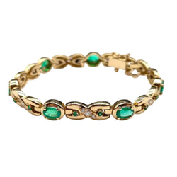 Bracelet Ligne en or jaune, émeraudes et diamants