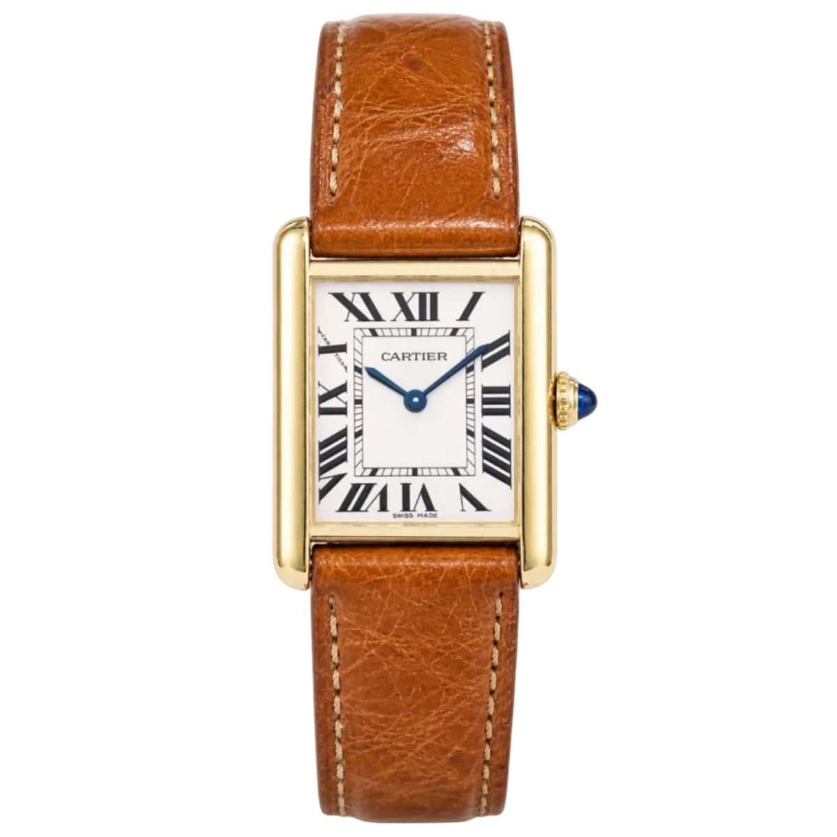 CARTIER "Tank Solo" watch in yellow gold, stainless steel, and leather
