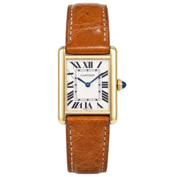 CARTIER "Tank Solo" watch in yellow gold, stainless steel, and leather