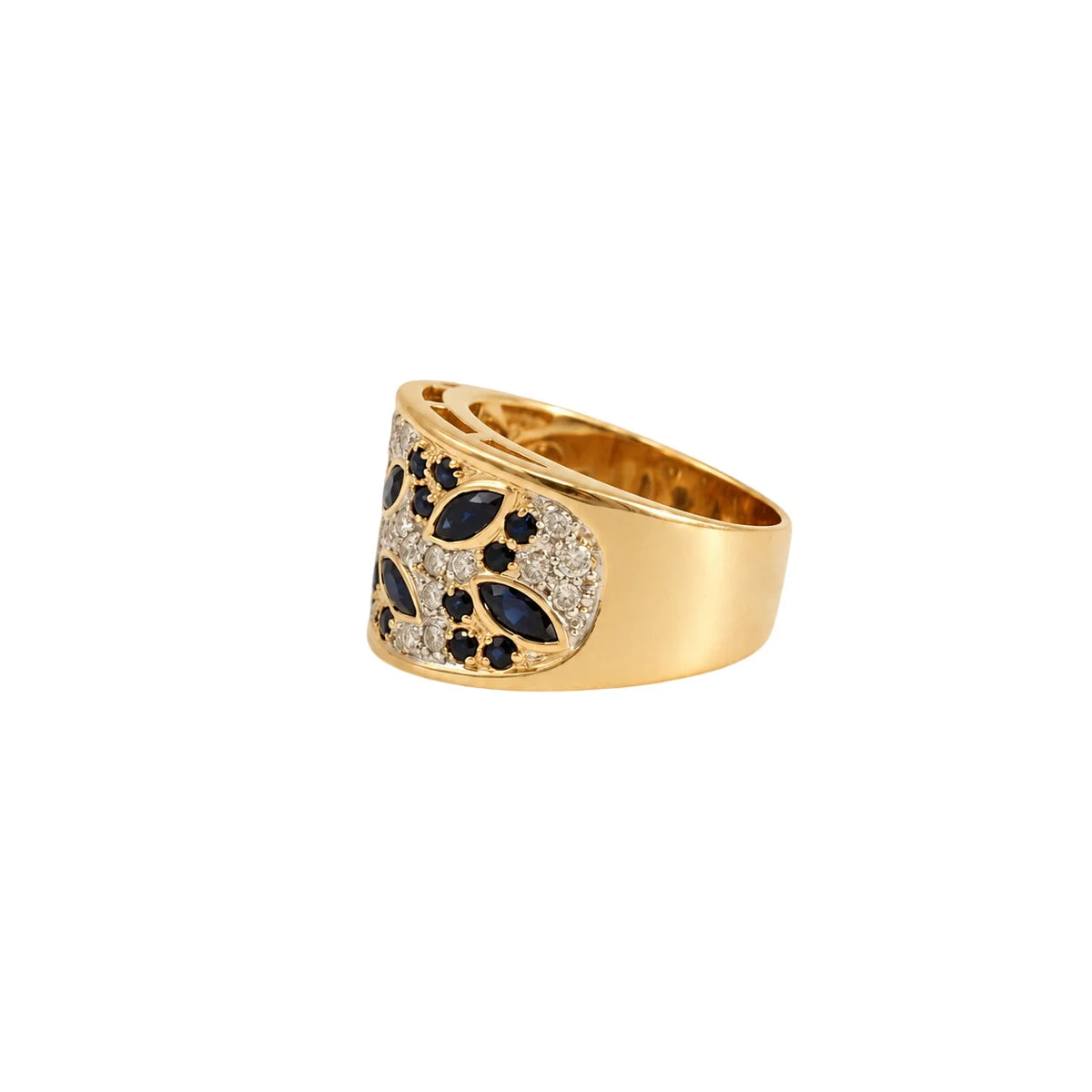 Yellow Gold Band Ring with Sapphires and Diamonds