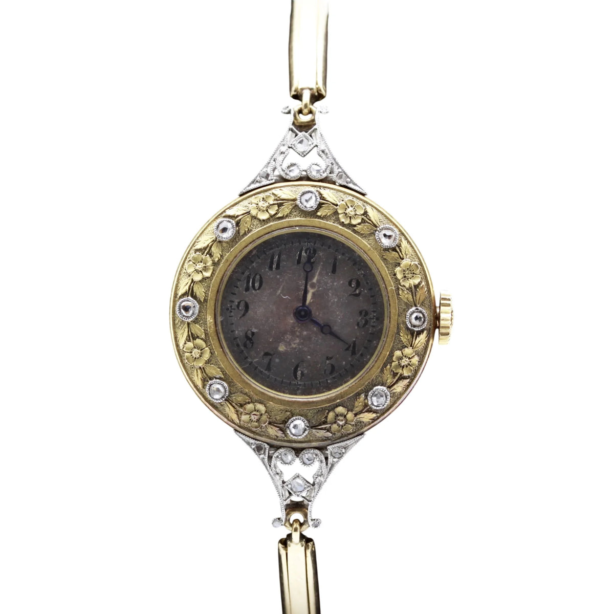 Watch in yellow gold, platinum, and diamonds