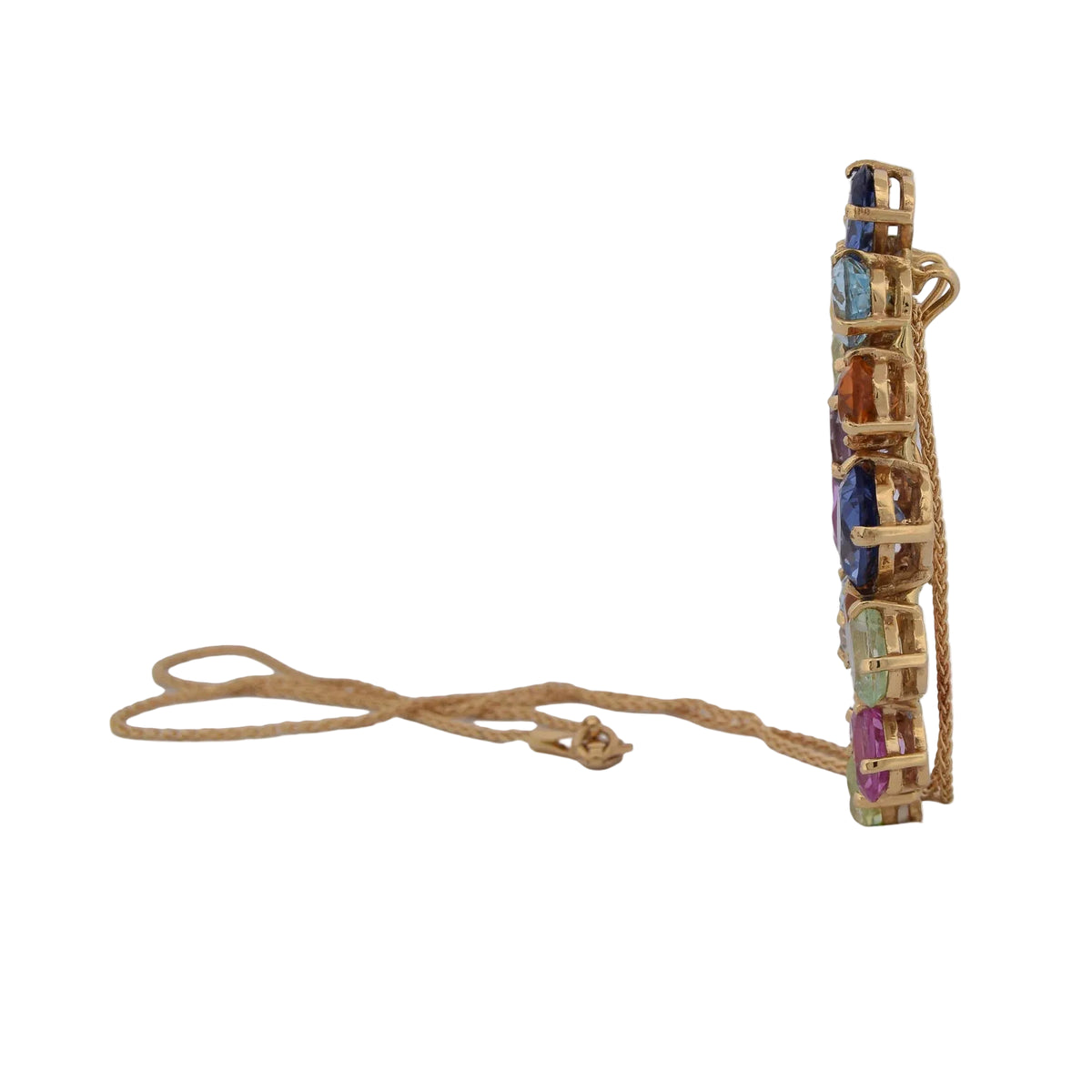 TREA Pendant Necklace in yellow gold, with aquamarine, Topaz, Citrine quartz, Tourmaline, Aventurine, and Diamonds