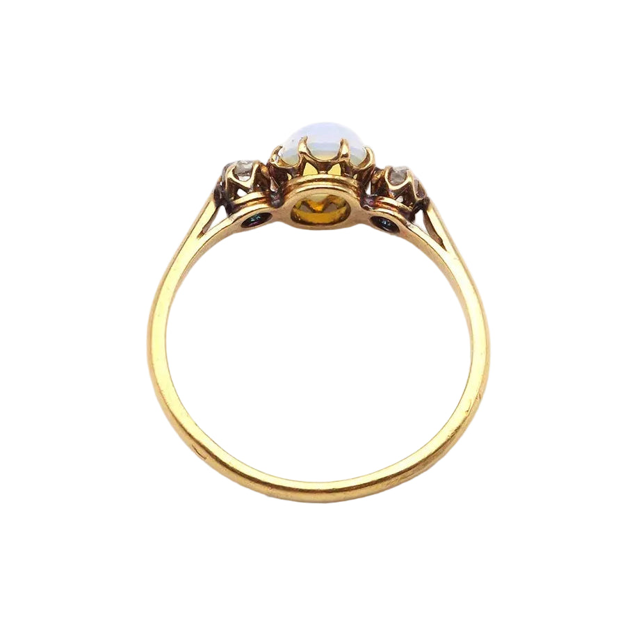Trilogy Ring in Yellow gold, Opal, and Diamonds