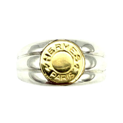 HERMÈS "Clou de selle" Signet ring in yellow gold and silver