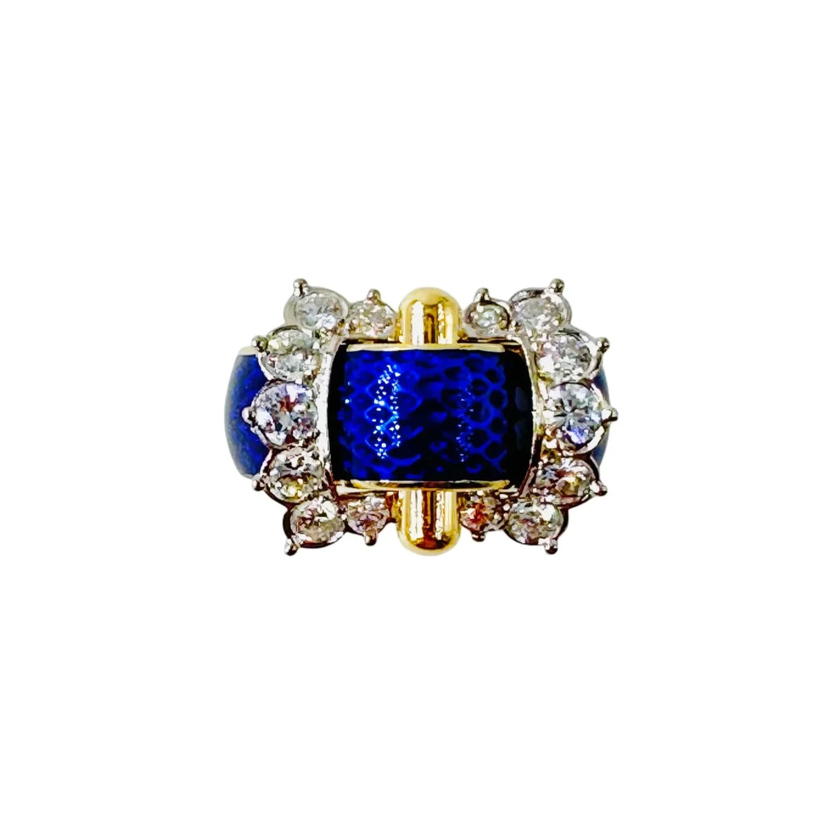 FRED Belt Ring in yellow gold, white gold, Enamel, and Diamonds