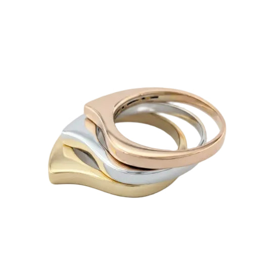 Rings in white gold, yellow gold, and rose gold