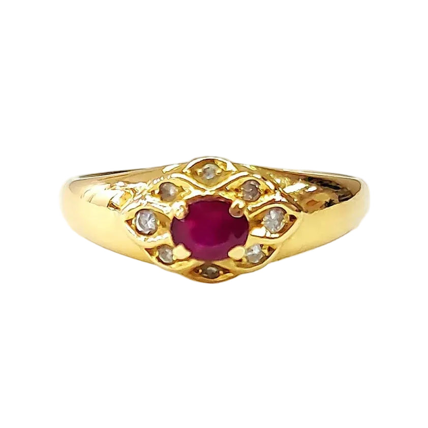 Yellow Gold Bangle Ring with Rubies and Diamonds
