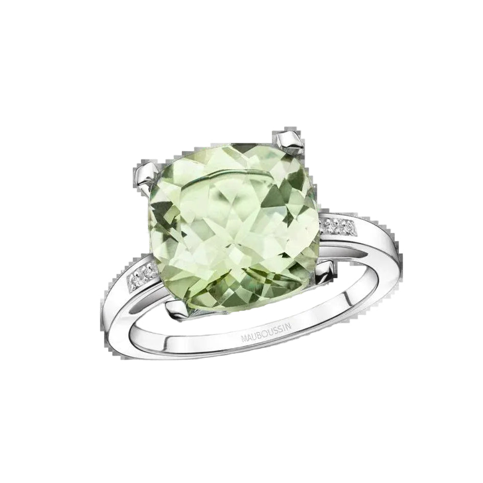 MAUBOUSSIN "Petit visage d'amour" Solitaire Ring in white gold, with Amethyst and Diamonds