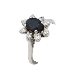 Marguerite Ring in White Gold, Sapphire, and Diamonds