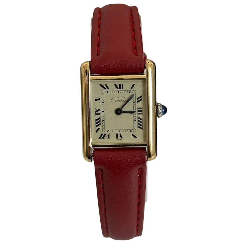 CARTIER "Tank" Watch in Vermeil and Leather