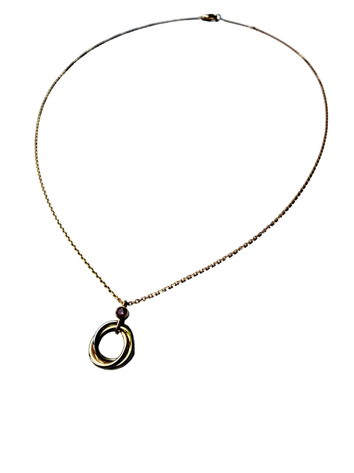 CARTIER "Trinity Mini" Pendant Necklace in white gold, yellow gold, rose gold, and sapphire