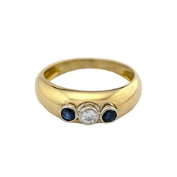 Trilogy Ring in Yellow Gold, Sapphires, and a Diamond