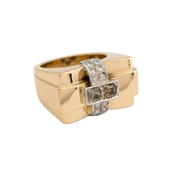Tank Ring in White gold, Yellow gold, and Diamonds