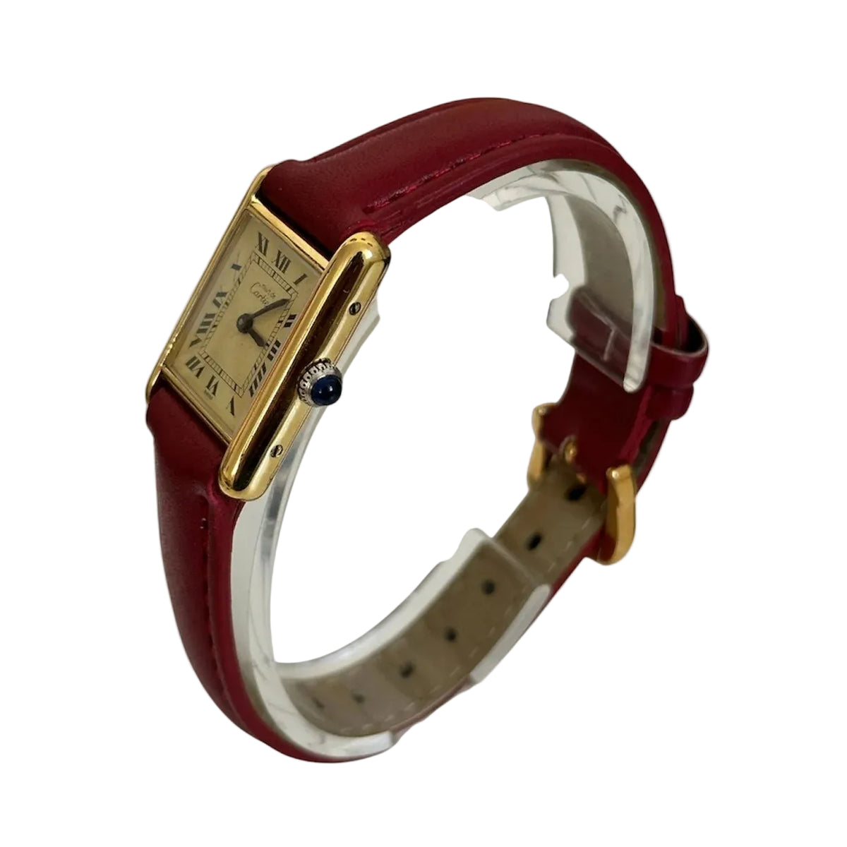 CARTIER "Tank" Watch in Vermeil and Leather