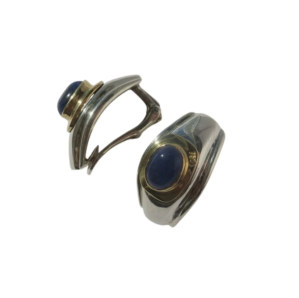 Ilias LALAOUNIS Clip-on Earrings with 3.6 carats of Sapphires, Silver, and 18k Yellow gold