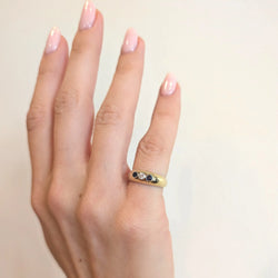 Trilogy Ring in Yellow Gold, Sapphires, and a Diamond