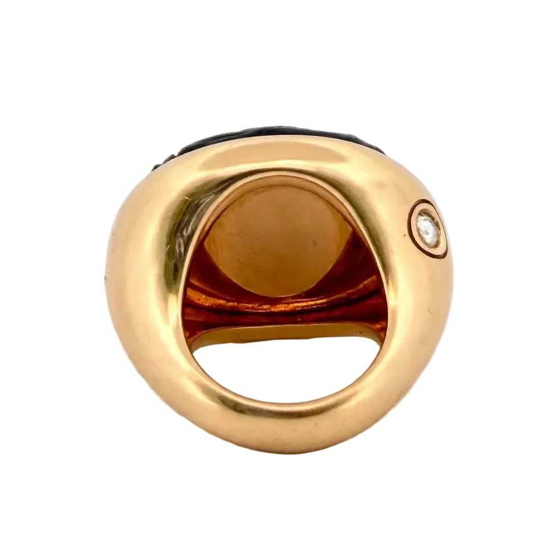 POMELLATO "Victoria Jet" Cocktail Ring in yellow gold, jet, and diamond