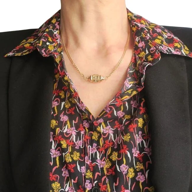 Auvergnat Chain Necklace "Regional 19th Century" with Rose Gold Enamel Clasp